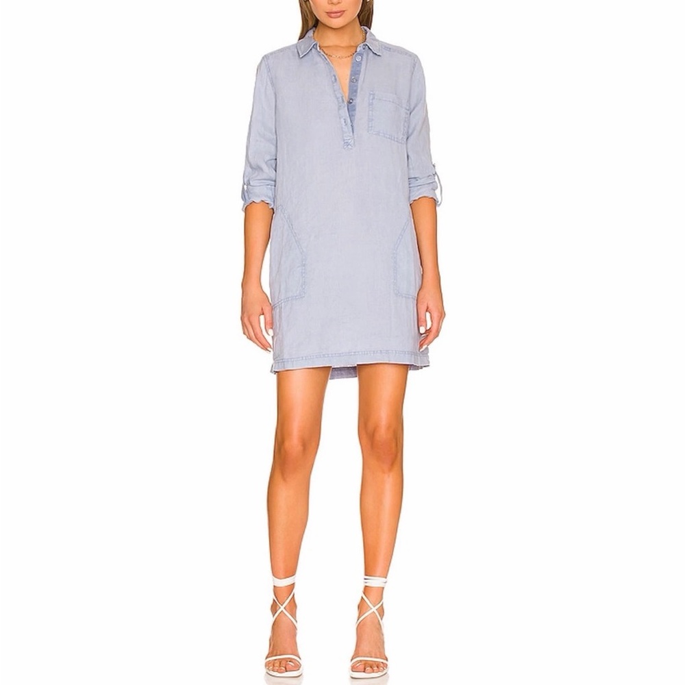 Michael Stars 'Elenor' Blue Front Linen Button Dress